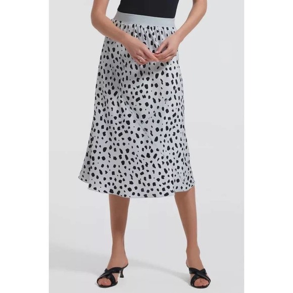 ATM Silk Charmeuse Pull-On Skirt Womens Small Gray Black Cheetah Print Midi - Picture 1 of 11